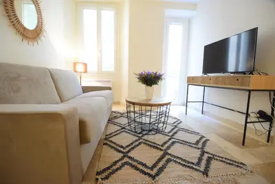 a living room with a couch and a flat screen tv at Nice Renting - PAIROLIERE - SPACIOUS FLAT - OLD NICE - MASSENA - TERRACE in Nice