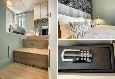 two pictures of a tiny house with a bed and a microwave at Nestor&Jeeves - GLORY RIVIERA - Central - Close sea in Nice