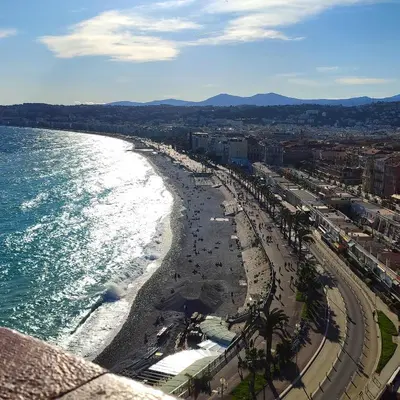 an aerial view of a beach and the ocean at Joli Studio - Promenade des Anglais - Accès plage in Nice