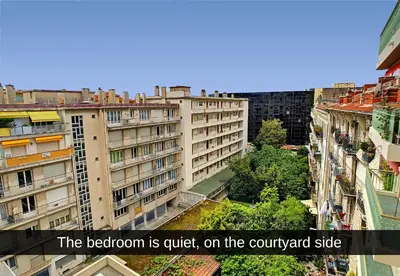 the bedroom is quiet on the courtyard side of the building at Nestor&Jeeves - SUNRISE TERRACE - Central - Very close sea - Terrace 30m in Nice