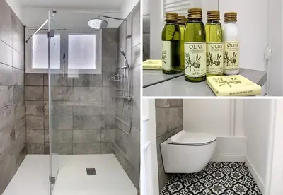 two pictures of a bathroom with a shower and a toilet at Nestor&Jeeves - HAPPINESS BEACH - Central - Close sea - Top floor in Nice