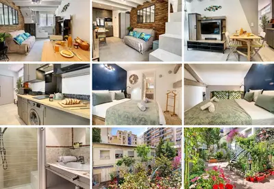 a collage of photos of a apartment at Nestor&Jeeves - SECRET BEACH DUPLEX - Very close sea - Atypical in Nice