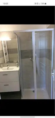 a bathroom with a shower and a sink at Poseidon in Cagnes-sur-Mer