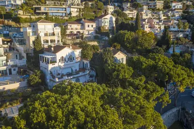 an aerial view of a city with houses at Villa MonTLilin - Happy Rentals in Villefranche-sur-Mer