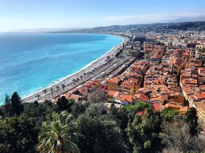 an aerial view of a city and the beach at La Maioneta Vieux-Nice in Nice