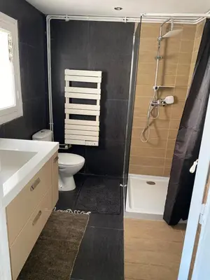a bathroom with a shower and a toilet and a sink at Maisonnette Cagnes in Cagnes-sur-Mer