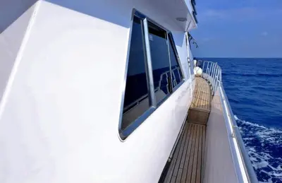 a view of the side of a boat in the ocean at Yacht Charter Nice Cannes Antibes in Nice