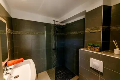 a bathroom with a shower with a toilet and a sink at SUEDE 3 AP4209 By Riviera Holiday Homes in Nice
