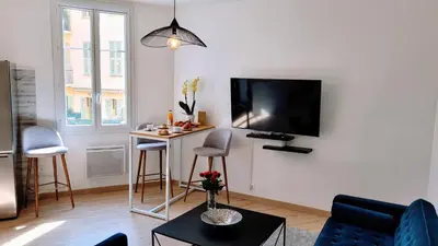 a living room with a tv on a wall at Ze Perfect Place - Confortable appartement 2 CHB - Asc - Port - Garibaldi in Nice