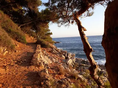 a trail leading down to the ocean from a cliff at Beauty in Saint-Jean-Cap-Ferrat