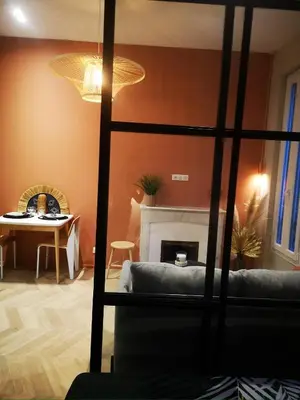 a living room with a couch and a fireplace at A & K luxury appartments Port de Nice Garibaldi in Nice