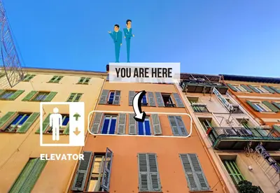 a building with a sign that says you are here at Nestor&Jeeves - CACTUS RIVIERA - Hyper center - Very close sea and Place Massena in Nice