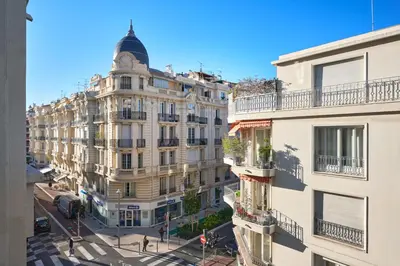 an aerial view of a building in a city at Sunlight Properties - Daffia - Beautifully renovated studio, city pad in Central Nice in Nice