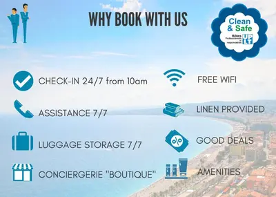 a diagram of why book with us at Nestor&Jeeves - MARIA BEACH - Central - By sea in Nice