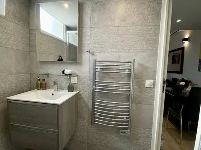 a bathroom with a sink and a mirror at Central Lamartine Flat - Brand New in Nice