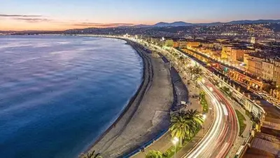 an aerial view of a beach at night at LA LANTERNE in Nice