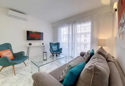 a living room with a couch and two chairs at Nestor&Jeeves - FLOREAL BEACH - Central - Close sea in Nice