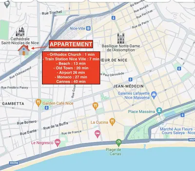 a map showing the approximate location of the apartment at Studio rénové au centre ville (15 min de la plage) in Nice