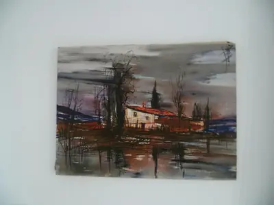 a painting of a house and a church at Joli 3 pièces, 7 pers, très lumineux, Nice centre in Nice