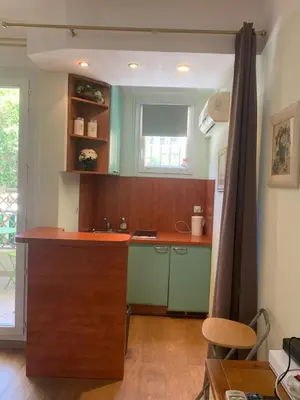 a kitchen with a counter and a sink in a room at Chez Chebil in rue Halevy - near the sea in Nice