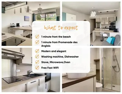a collage of four pictures of a kitchen at Studio - 1 minute de la plage et de la Promenade des Anglais in Nice