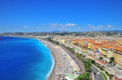 an aerial view of a beach and the ocean at Loft Magnan - PARKING - idéal couples -BEACH -TRAM & Supermarkets - New & Confort-AC in Nice