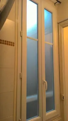 a sliding glass door in a bathroom at 