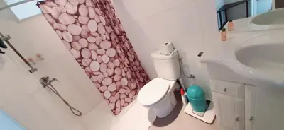 a bathroom with a toilet and a sink and a shower at Perle in Nice