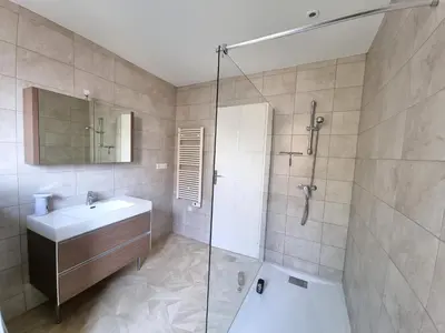 a bathroom with a sink and a shower at Bel appartement 2 chambres climatisé centre ville in Nice