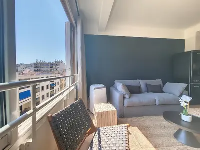 a living room with a couch and a table at Nestor&Jeeves - BLUE PEARL - Port area - Close Old Town in Nice