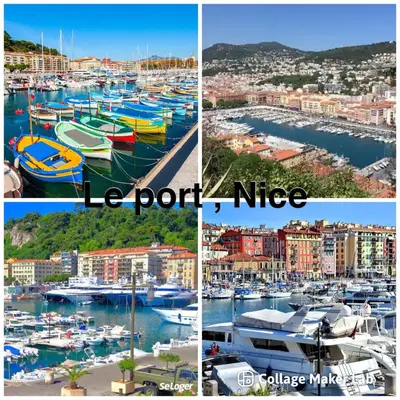 four different pictures of boats in a harbor at Appartement 6 pers Port de Nice, mer et Vieux-Nice à pied in Nice