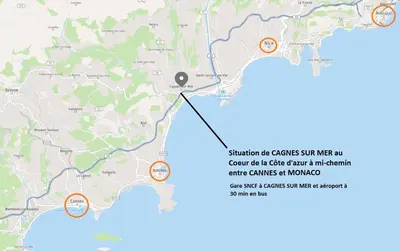 a map of the city of melbourne with attractions at La Villa Castel - Haut de villa - parkings- 3 chambres - 8 couchages - jardin - barbecue in Cagnes-sur-Mer