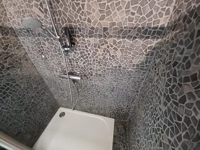 a bathroom with a white toilet in a room at L'Eau-Dyssée, clim, parking privé, jardin in Saint-Laurent-du-Var