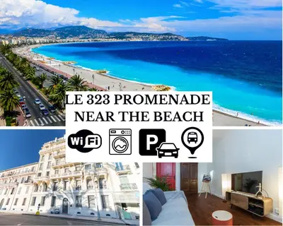 a collage of pictures of a beach and buildings at LE 323 PROM - BEACHFRONT - PARKING - NEAR TRAM &SUPERMARKET - AC - washing machine in Nice