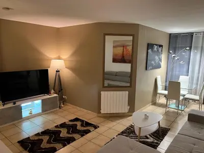 a living room with a large flat screen tv at Appartement 2 pièces Nice in Nice