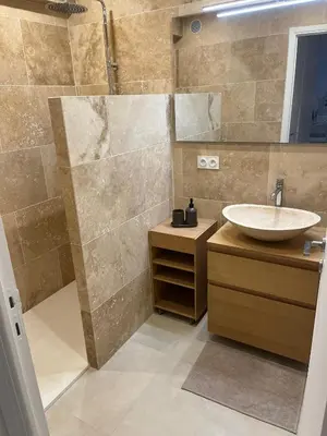 a bathroom with a sink and a shower at PALAIS ROYAL - Appartement tout confort in Nice