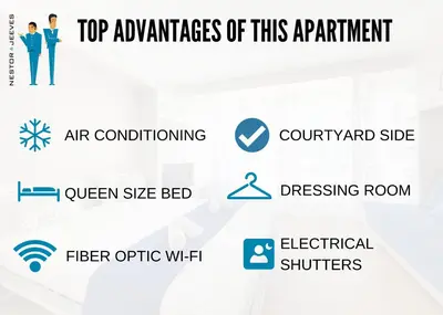 a screenshot of the top advantages of this appliance at Nestor&Jeeves - THAIS BEACH - Central - Very close sea - Pedestrian zone in Nice