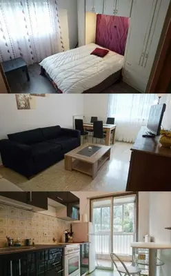 a bedroom and a living room with a bed and a table at Appartement Nice Promenade des Anglais pour 4 personnes in Nice