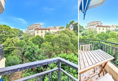 a balcony with a bench and a view of the city at Nestor&Jeeves - SOLAR - By sea - Balcony in Nice