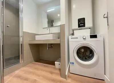a laundry room with a washing machine and a sink at Homelivia,Industriel cosy in Nice