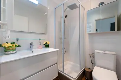 a bathroom with a shower and a sink and a toilet at Studio Famous bd Victor Hugo - city center in Nice