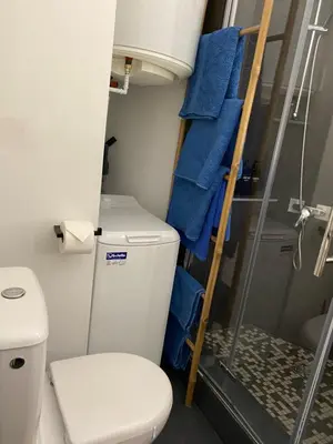 a bathroom with a toilet and a ladder next to a shower at Rentomatique Studio Jean Médecin in Nice