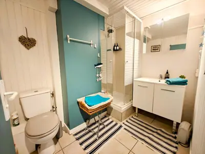 a bathroom with a toilet and a shower and a sink at St Joseph · Great holiday flat - old town for 4 in Nice