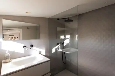 a bathroom with a sink and a shower at #9 Opera's Duplex panoramic Sea View Terrace & AC 1min to Beach in Nice