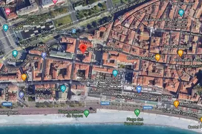 a map of a city with buildings andyards at #9 Opera's Duplex panoramic Sea View Terrace & AC 1min to Beach in Nice