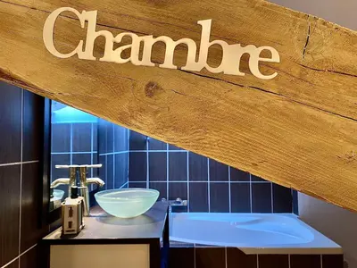 a bathroom with a sink and a sign that says channel at Lovely & cozy duplex heart of Nice with bathtub! in Nice
