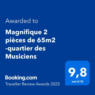 a screenshot of a phone with the text awarded to magnitative pieces de at Magnifique 2 pièces de 65m2 -quartier des Musiciens in Nice