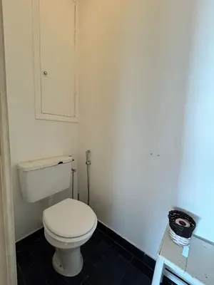 a bathroom with a white toilet and a cabinet at Appartamento con vista Promenade in Nice