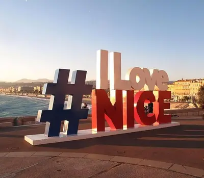 a large sign that says h love me on a sidewalk at Charming studio mezzanine w/ large terrace - Nice in Nice