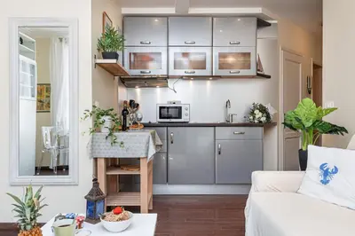 a kitchen and living room with a couch and a microwave at MY CASA - STALINGRAD 32 - Cosy Apartement close old Port in Nice